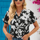 Floral Notched Neck Cuffed Blouse