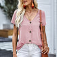 Buttoned V-Neck Short Sleeve Top
