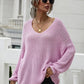 Rib-Knit Drop Shoulder V-Neck Pullover Sweater