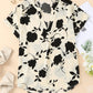 Floral Notched Neck Cuffed Short Sleeve Blouse