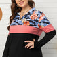 Plus Size Floral Color Block Quarter Zip Top