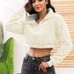 Half Zipper Turn-Down Collar Plush Crop Sweatshirt
