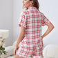 Plaid Lapel Collar Shirt and Shorts Lounge Set