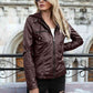 Full Size Zip-Up Hooded PU Jacket
