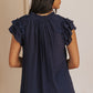 Tie-Neck Flutter Sleeve Blouse