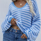 Striped Drop Shoulder V-Neck Pullover Sweater