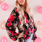 Floral V-Neck Balloon Sleeve Blouse