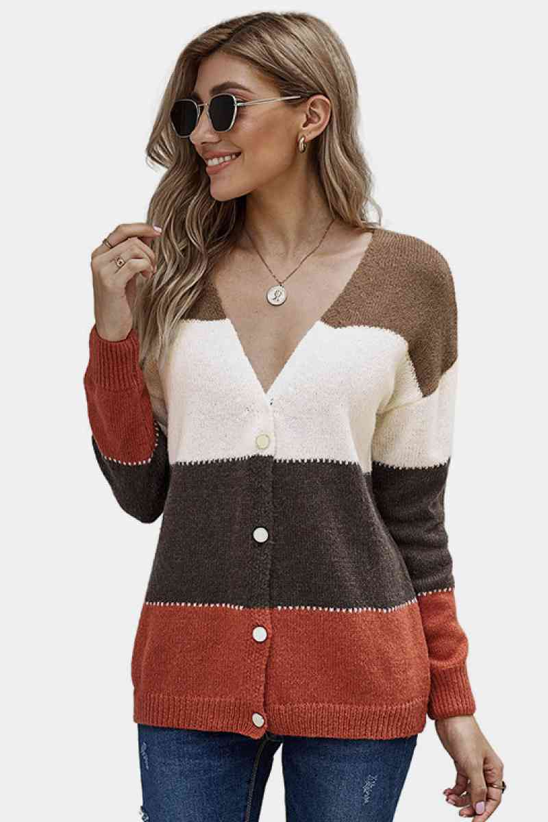 Colorblock Button Front Cardigan