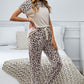 Leopard Splicing Short Sleeve Two Pieces Loungewear