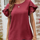 Textured Petal Sleeve Round Neck Tee