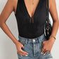 Spliced Lace Deep V Sleeveless Bodysuit