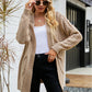 Ribbed Trim Cable-Knit Drop Shoulder Cardigan