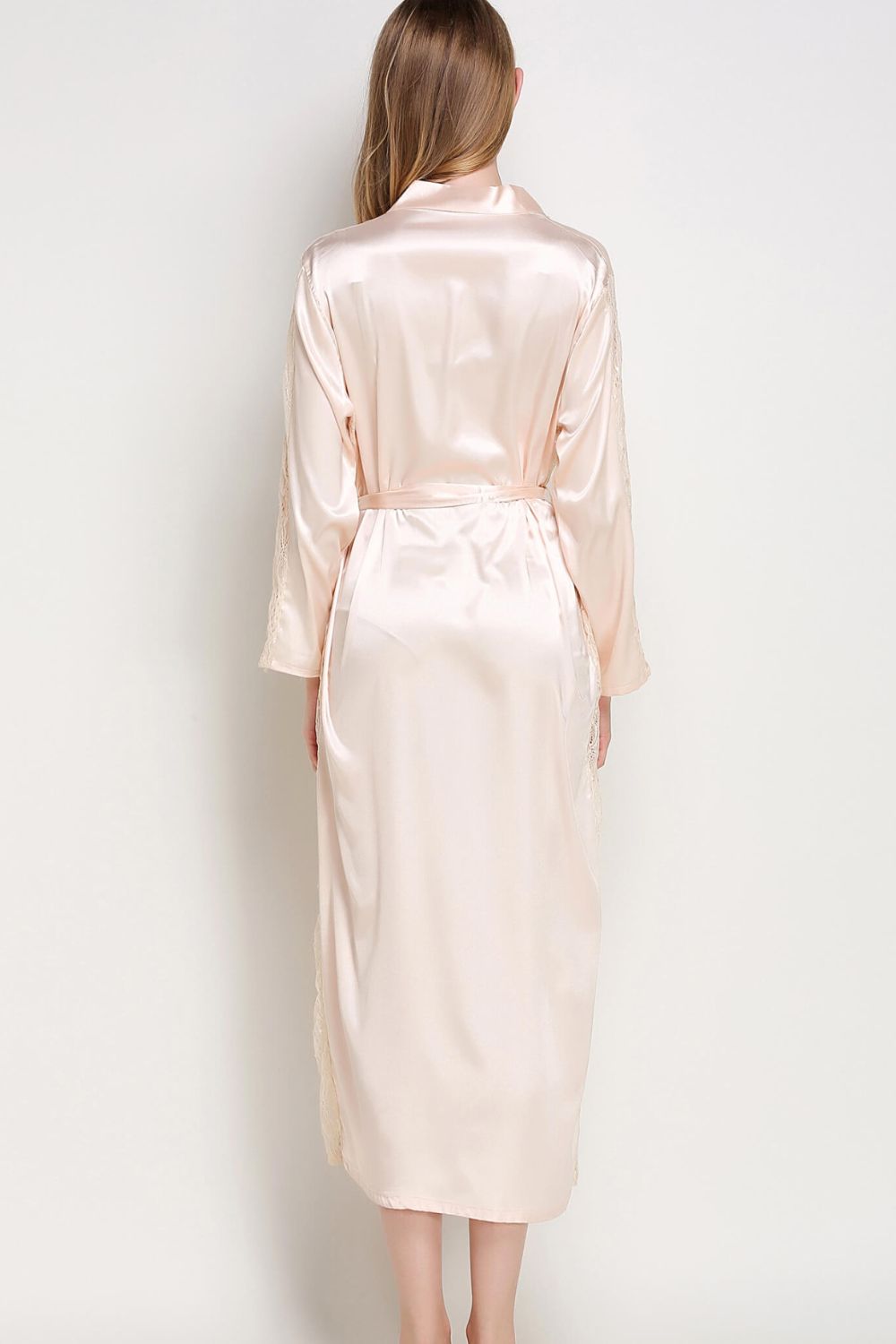 Spliced Lace Tie Waist Satin Robe