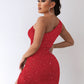 Sequin One-Shoulder Side Slit Bodycon Dress
