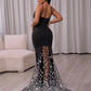 Contrast Spliced Mesh Spaghetti Strap Train Dress