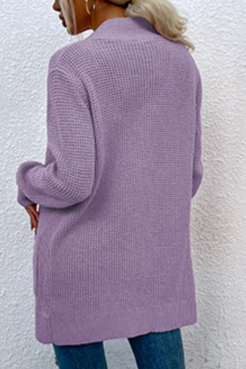 Ribbed Trim Longline Cardigan with Pockets