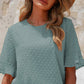 Swiss Dot Flounce Sleeve Round Neck Blouse