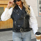 PU Leather Sleeveless Jacket with Buckle Detail