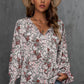 Printed Tie-Neck Long Flounce Sleeve Blouse