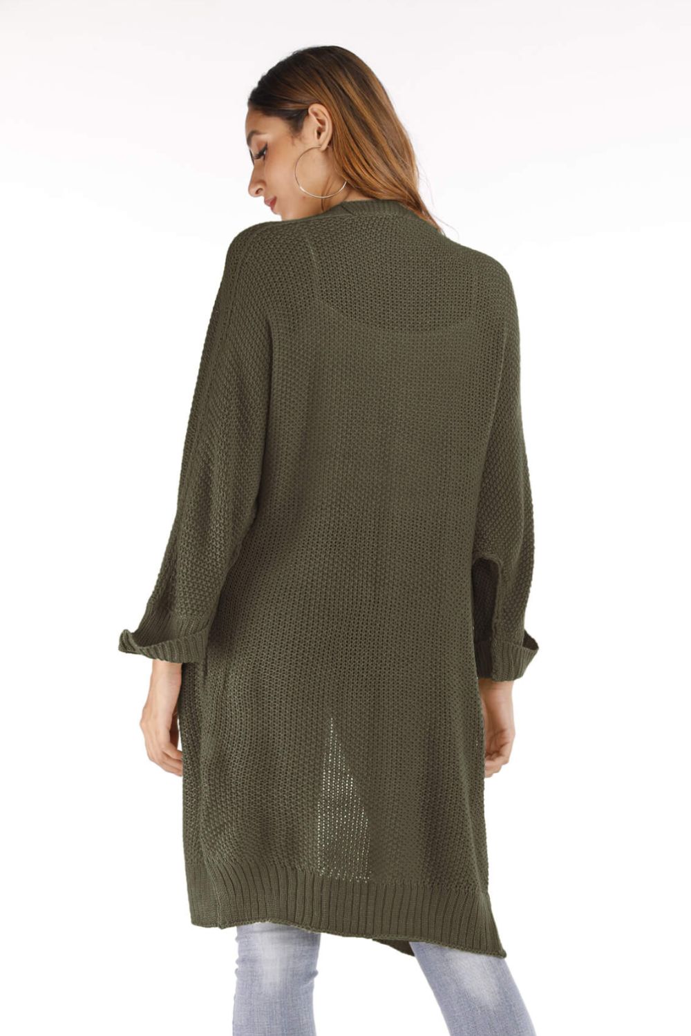 Open Front Slit Exposed Seam Cardigan