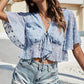 Swiss Dot Tied Flutter Sleeve Cropped Blouse