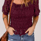 Lace Smocked Flounce Sleeve Blouse