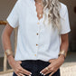 Scalloped V-Neck Short Sleeve Shirt