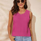Buttoned Cutout Ribbed Trim Knit Tank