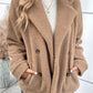 Double-Breasted Lapel Collar Teddy Jacket with Pockets