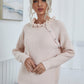 Button Detail Frill Neck Rib-Knit Sweater