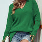 Distressed V-Neck Rib-Knit Sweater