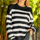 Striped Slit Long Sleeve Top