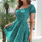 Ditsy Floral Tie Front Flounce Sleeve Dress
