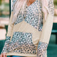 Leopard Color Block Buttoned Drawstring Detail Hoodie