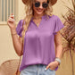Flutter Sleeve Notched Neck Satin Blouse