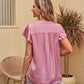 Flutter Sleeve Notched Neck Satin Blouse