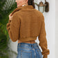 Half Zipper Turn-Down Collar Plush Crop Sweatshirt