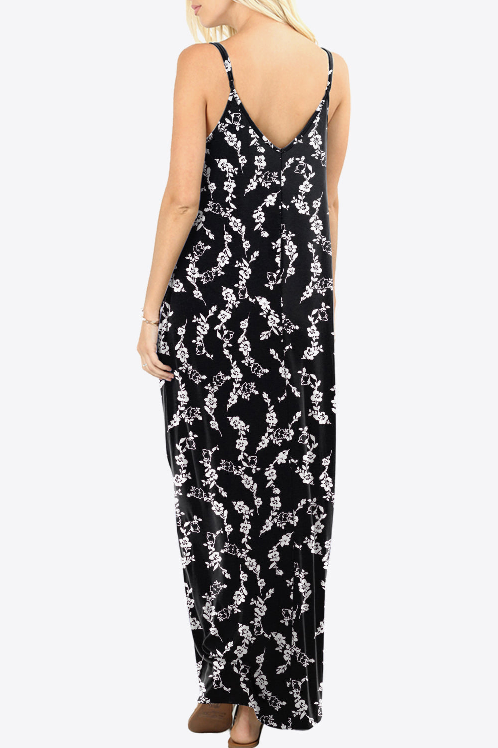 Floral Spaghetti Strap Maxi Dress with Pockets