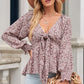 Floral Deep V Tied Peplum Top