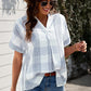 Notched Side Slit Cuffed Blouse