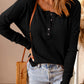 Half Button Waffle Knit Long Sleeve Top