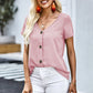 Buttoned V-Neck Short Sleeve Top