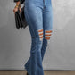 Distressed Raw Hem High-Waist Flare Jeans
