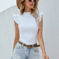 Flutter Sleeve Mock Neck Ribbed Top