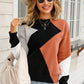 Color Block Ribbed Trim Round Neck Sweater