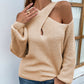 Crisscross Cold-Shoulder Rib-Knit Sweater