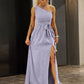 One-Shoulder Belted Front Split Dress