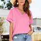 High-Low Side Slit V-Neck Tee
