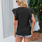 Round Neck Flutter Sleeve Eyelet Blouse