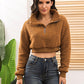 Half Zipper Turn-Down Collar Plush Crop Sweatshirt